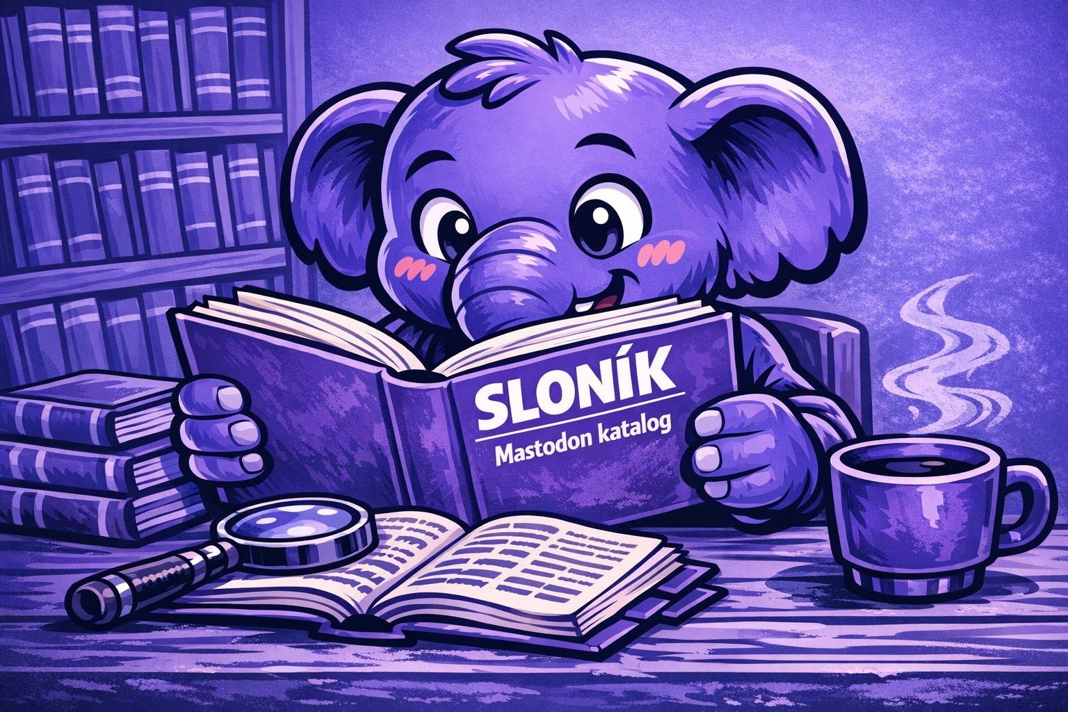 Sloník čte knihu Mastodon katalog